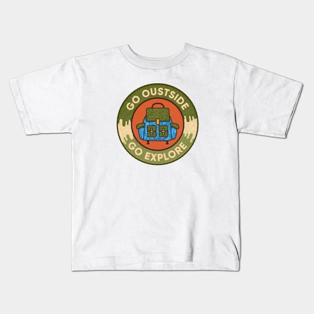 Go Outside and Explore Kids T-Shirt by happysquatch